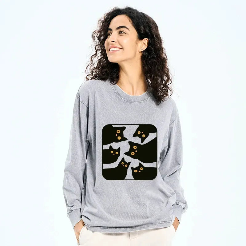 Kyoto-Lion Cats Are Watching You Washed Long Sleeve T-Shirt