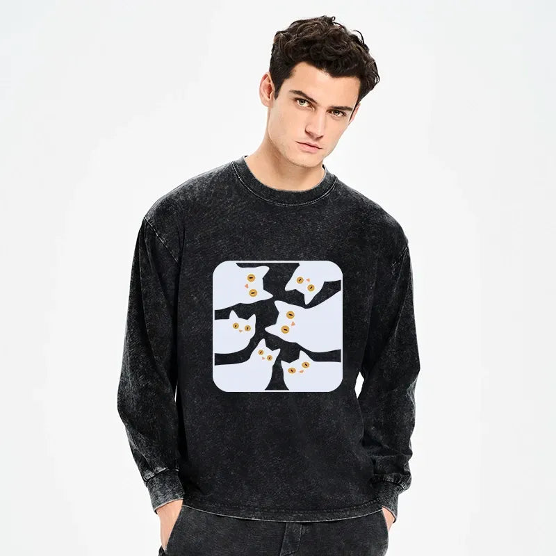 Kyoto-Lion Cats Are Watching You Washed Long Sleeve T-Shirt