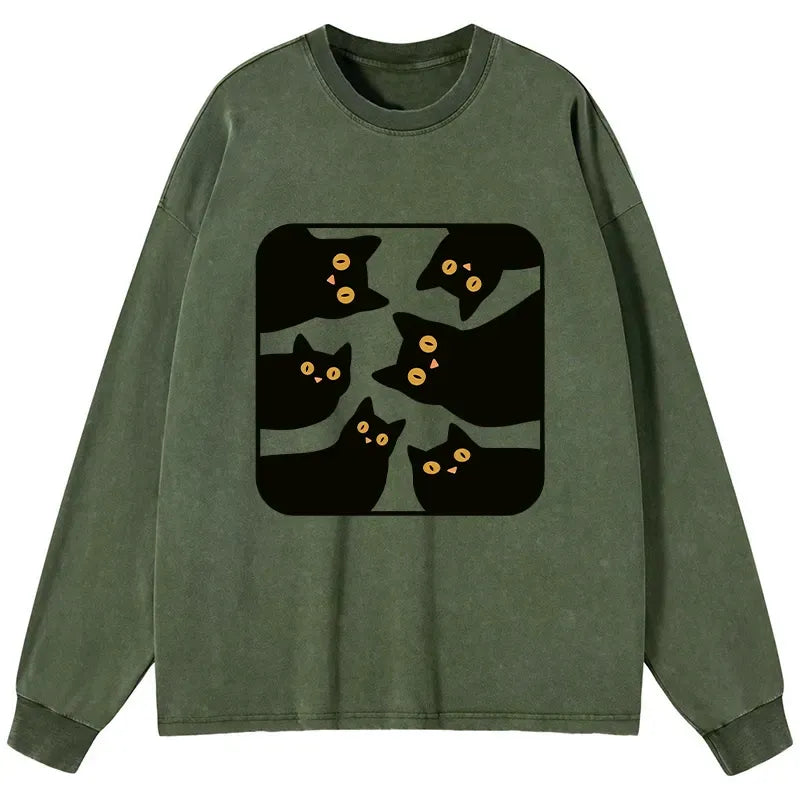 Kyoto-Lion Cats Are Watching You Washed Long Sleeve T-Shirt