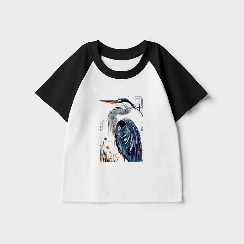 Kyoto-Lion Stylish Blue Heron Kids Raglan T-shirt
