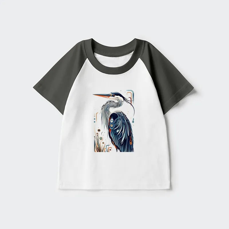 Kyoto-Lion Stylish Blue Heron Kids Raglan T-shirt