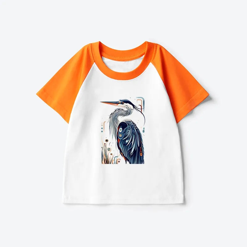 Kyoto-Lion Stylish Blue Heron Kids Raglan T-shirt