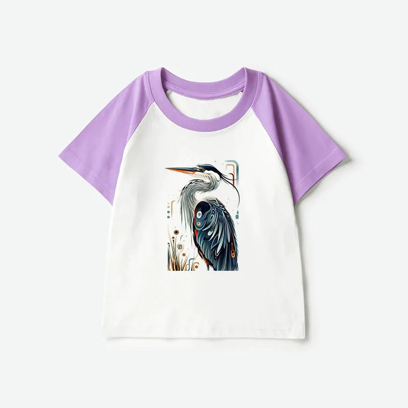 Kyoto-Lion Stylish Blue Heron Kids Raglan T-shirt