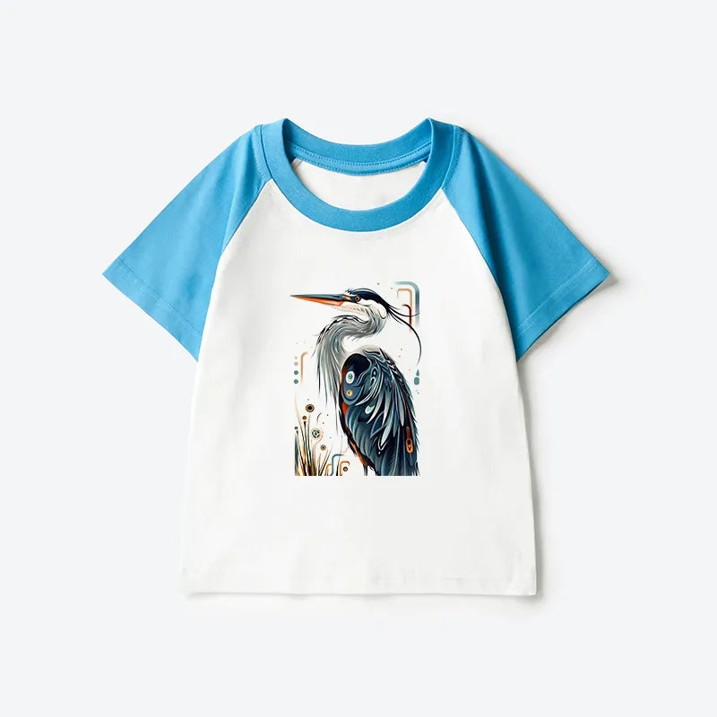 Kyoto-Lion Stylish Blue Heron Kids Raglan T-shirt