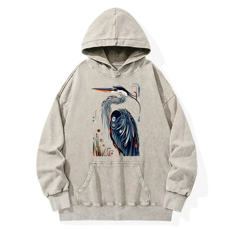 Kyoto-Lion Stylish Blue Heron Washed Hoodie