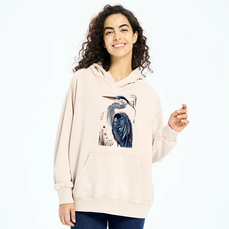 Kyoto-Lion Stylish Blue Heron Washed Hoodie