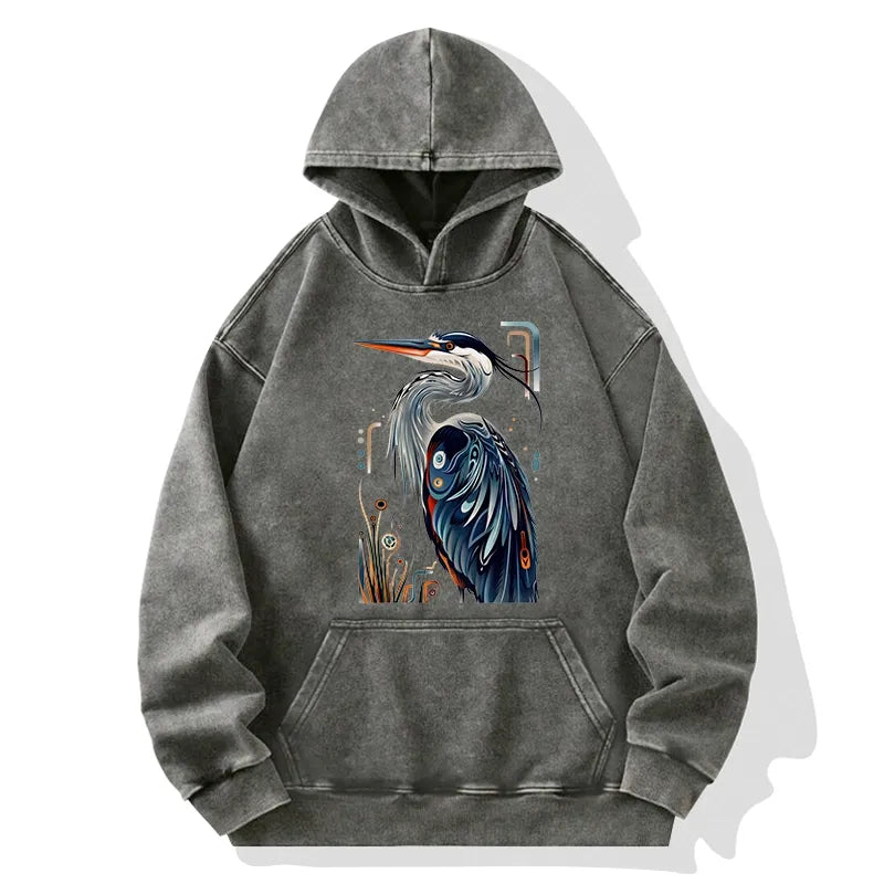 Kyoto-Lion Stylish Blue Heron Washed Hoodie
