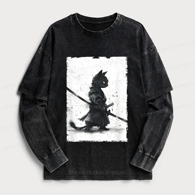 Japanese Samurai Cat T-Shirt for Daily Wear