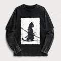 Japanese Samurai Cat T-Shirt for Daily Wear