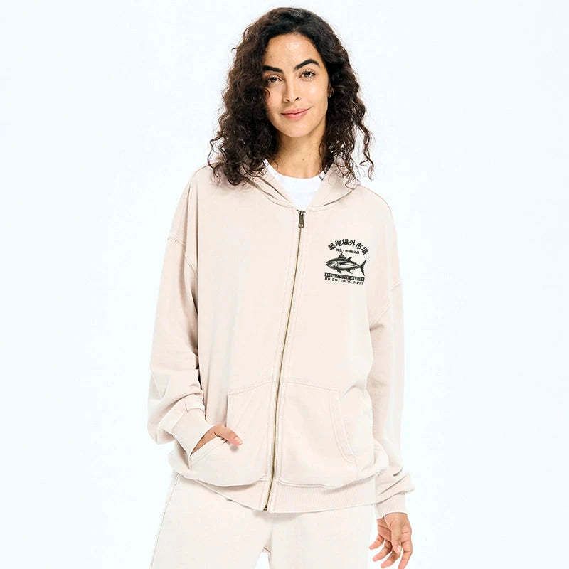 japanese fish market washed zip hoodie