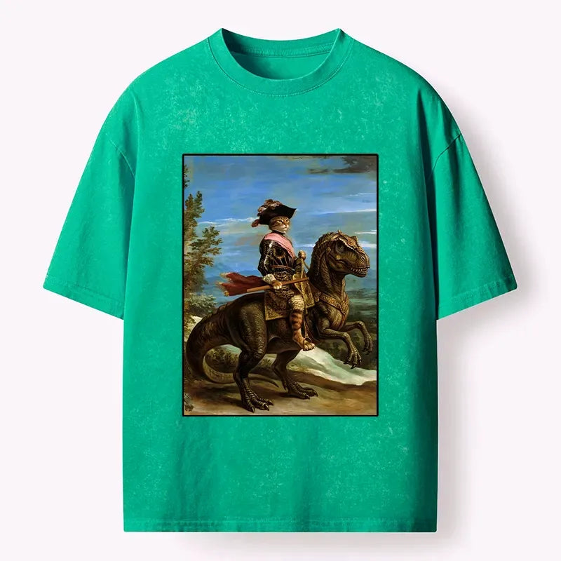 Japanese Cat Knight Dinosaur T-Shirt for Summer