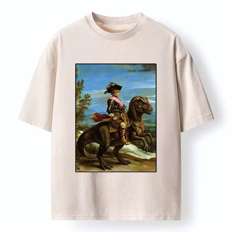 Japanese Cat Knight Dinosaur T-Shirt for Summer