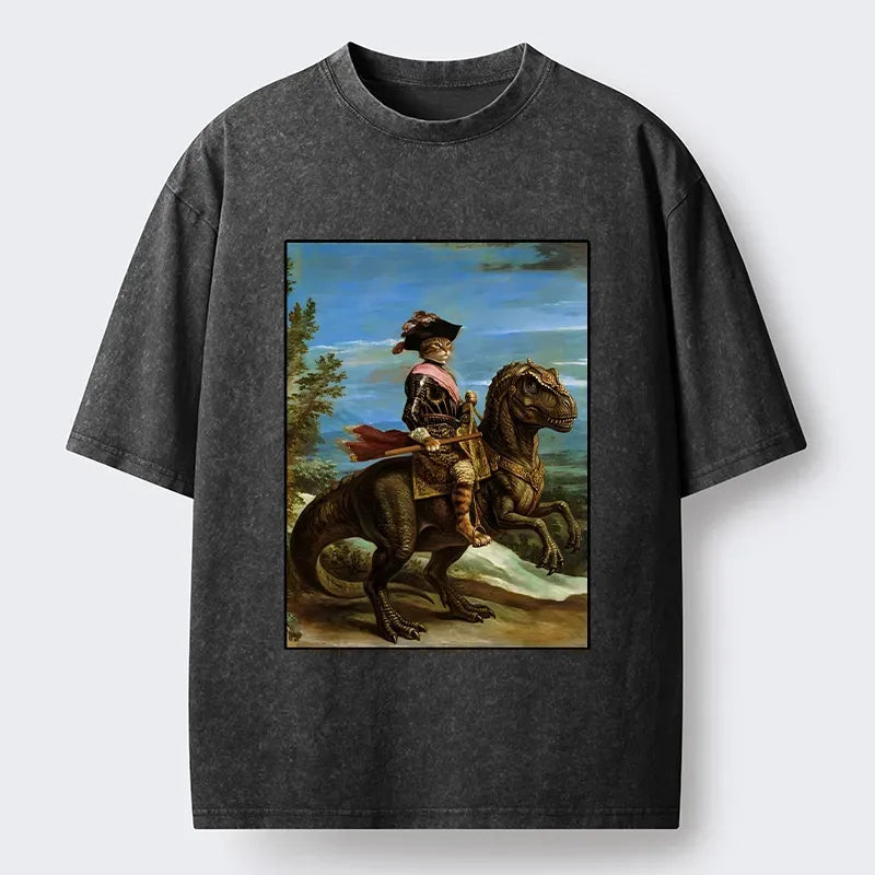 Japanese Cat Knight Dinosaur T-Shirt for Summer