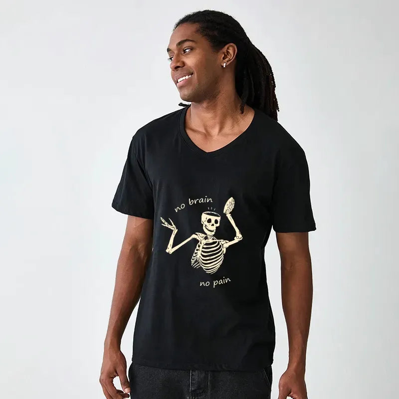 Kyoto-Lion Skeletons Feel No Pain Tee for Daily Wear