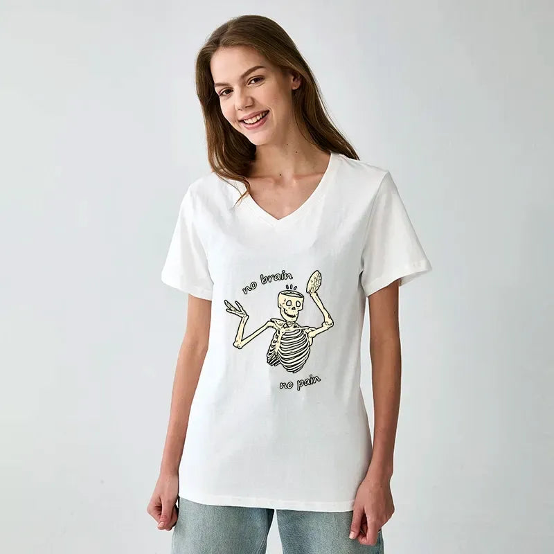 Kyoto-Lion Skeletons Feel No Pain Tee for Daily Wear