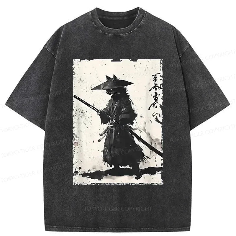 Japanese Samurai Cat T-Shirt for Gift