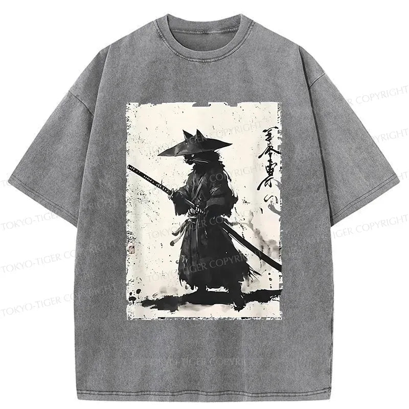 Japanese Samurai Cat T-Shirt for Gift