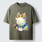 Kyoto-Lion Funny Meme Chaotic Rainbow Cat Washed T-Shirt