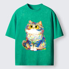 Kyoto-Lion Funny Meme Chaotic Rainbow Cat Washed T-Shirt