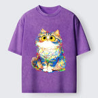 Kyoto-Lion Funny Meme Chaotic Rainbow Cat Washed T-Shirt