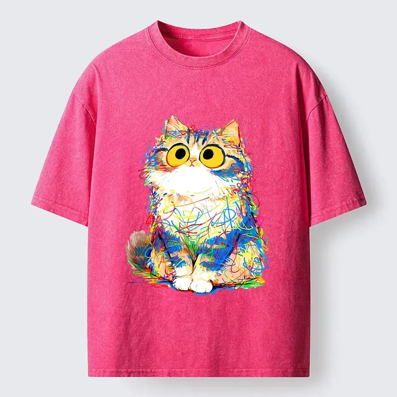 chaotic meme cat washed tee on sale