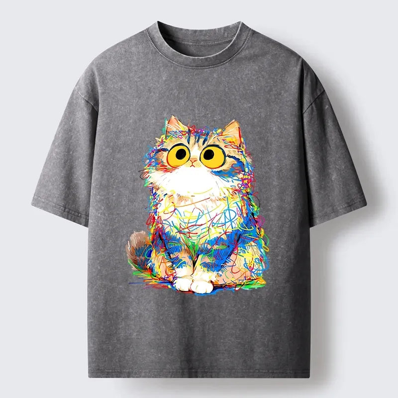 chaotic meme cat washed tee on sale