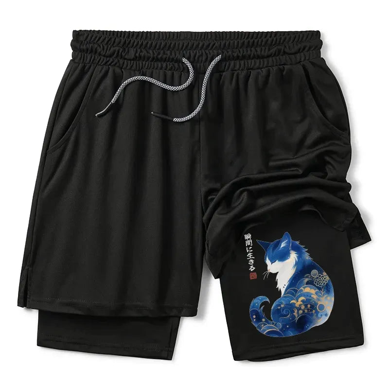Retro Zen Cat Training Shorts for Daily Wear