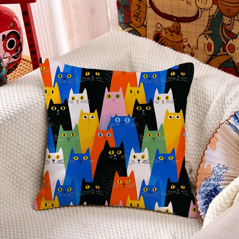 Kyoto-Lion Colorful Cat Parade Cushion Pillow