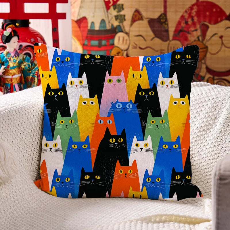 Kyoto-Lion Colorful Cat Parade Cushion Pillow