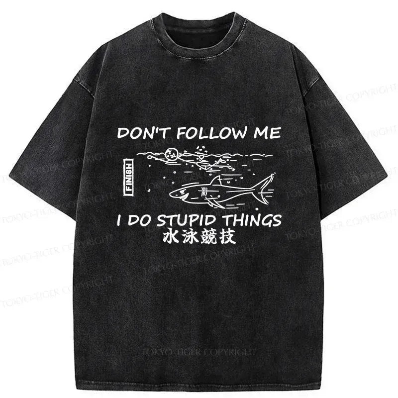 Kyoto-Lion Don't Follow Me Funny Washed T-Shirt