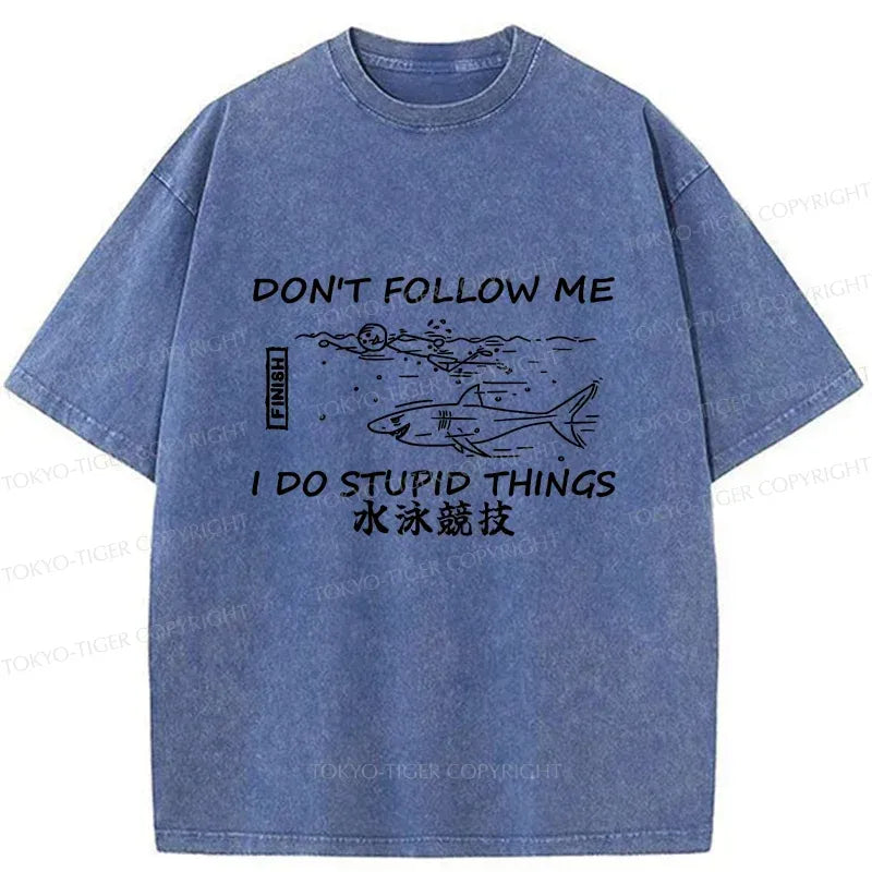 Kyoto-Lion Don't Follow Me Funny Washed T-Shirt