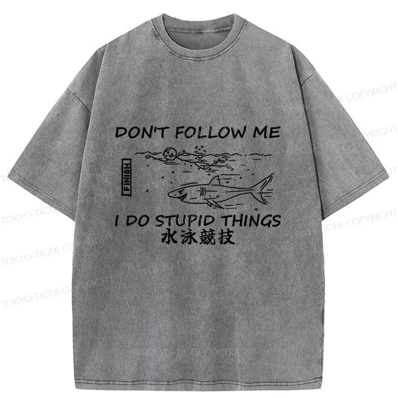 Kyoto-Lion Don't Follow Me Funny Washed T-Shirt