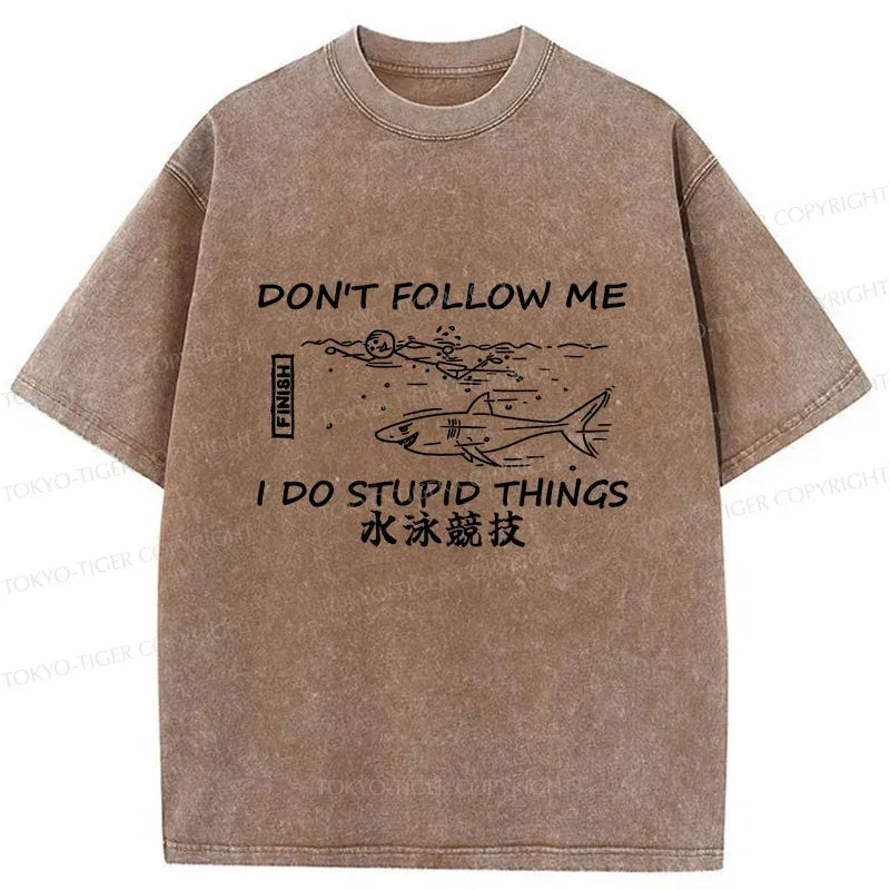 Kyoto-Lion Don't Follow Me Funny Washed T-Shirt