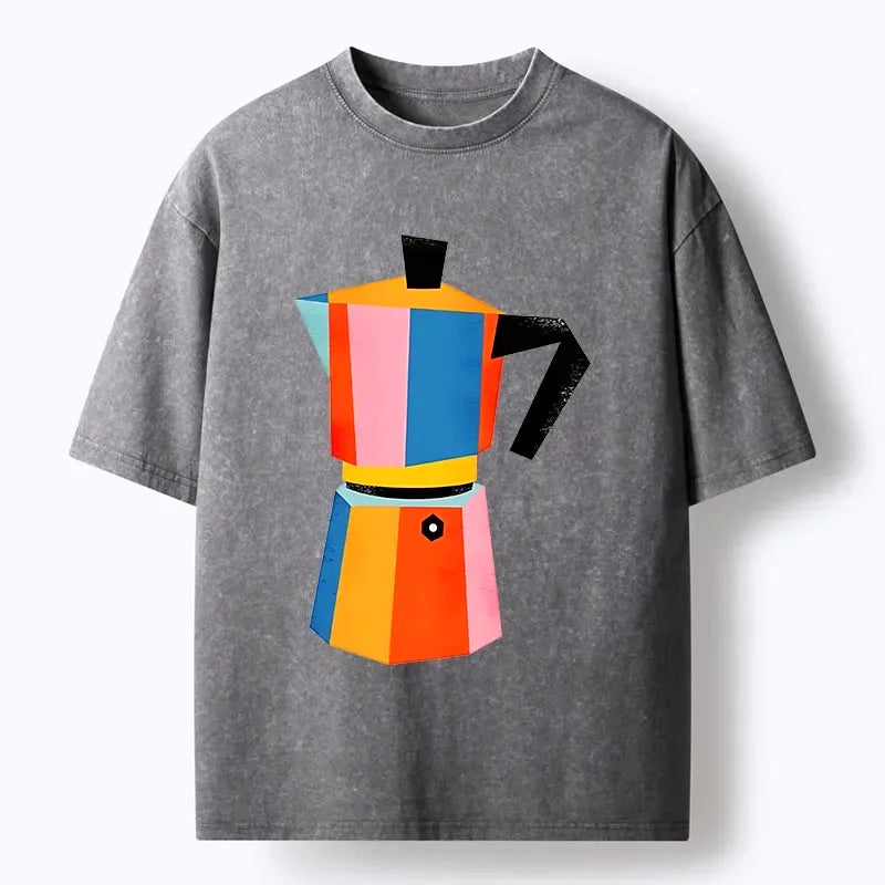 Kyoto-Lion Bright Hues Make Classic Coffee Pot Washed T-Shirt