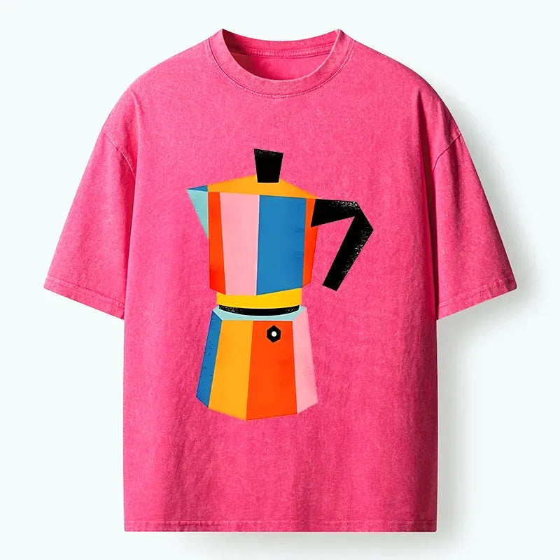 Kyoto-Lion Bright Hues Make Classic Coffee Pot Washed T-Shirt
