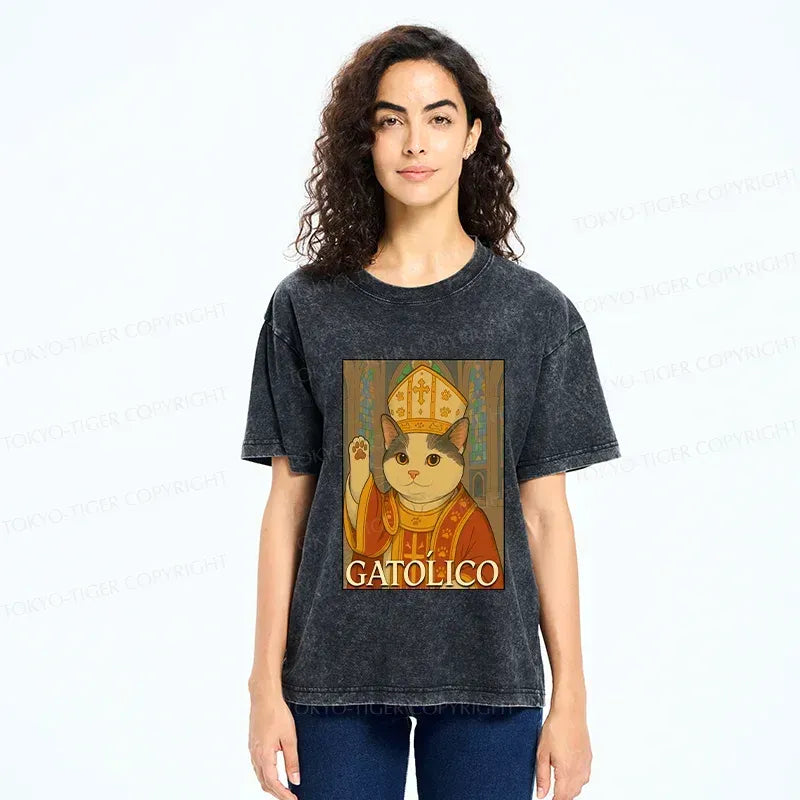 Japanese vintage cat t-shirt for daily wear