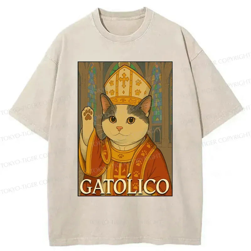 Japanese vintage cat t-shirt for daily wear