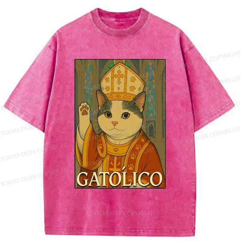 Kyoto-Lion Pope Cat Washed T-Shirt