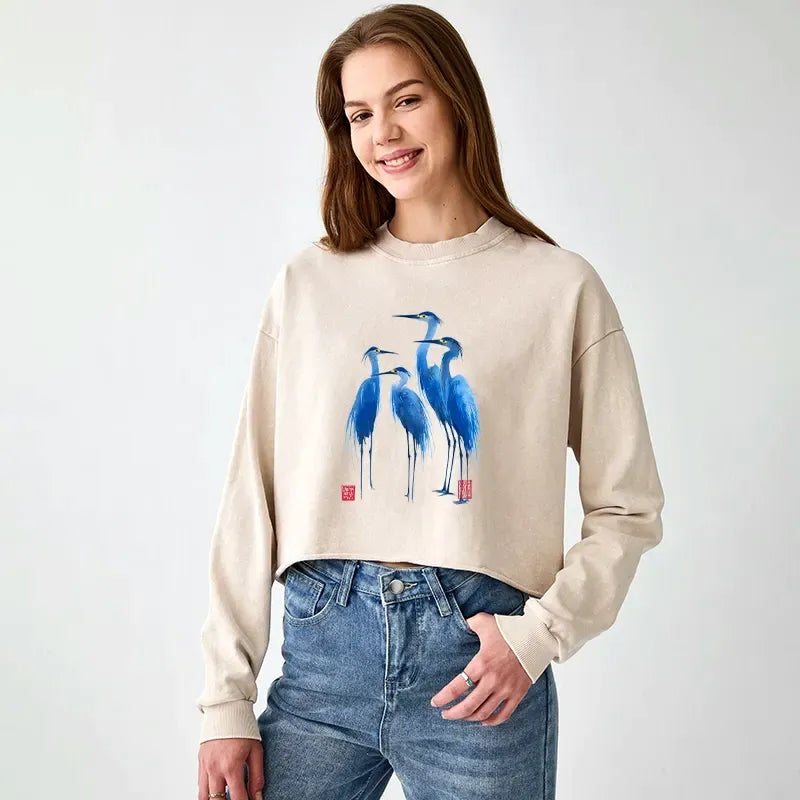 Vintage Heron Art Sweatshirt with Free Shipping