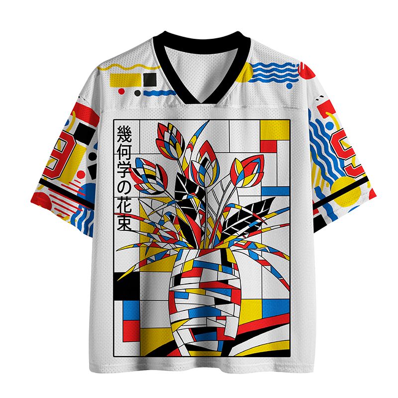 Kyoto-Lion Geometric Bouquet Mesh Jersey