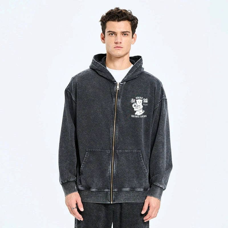 Washed Zip Hoodie for Daily Wear