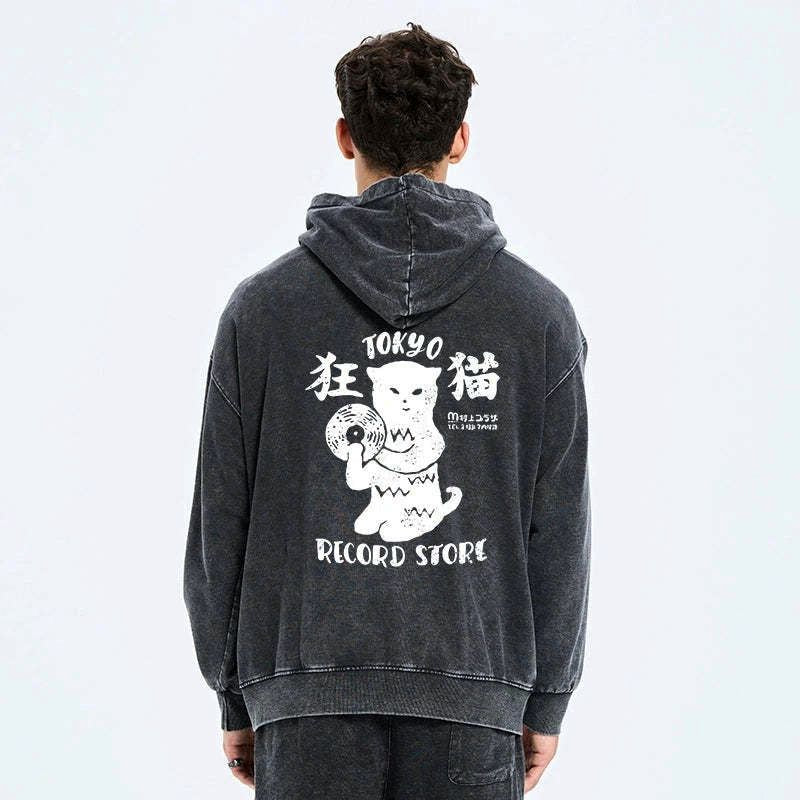Tokyo Record Store Cat Hoodie Best Seller
