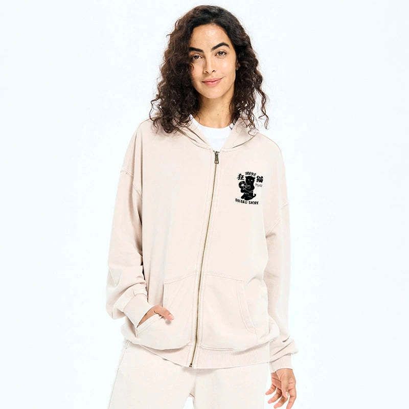 Kyoto-Lion Tokyo Record Store Cat CD Washed Zip Hoodie