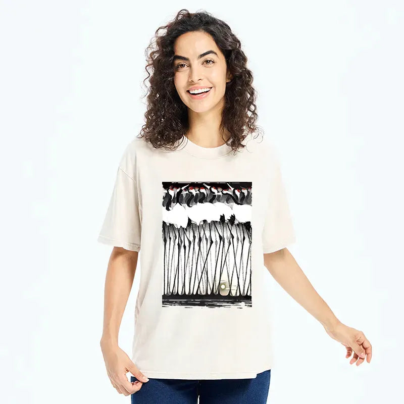 Japanese Crane Art Washed T-Shirt