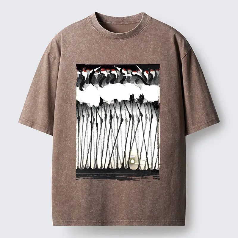 Japanese Crane Art Washed T-Shirt