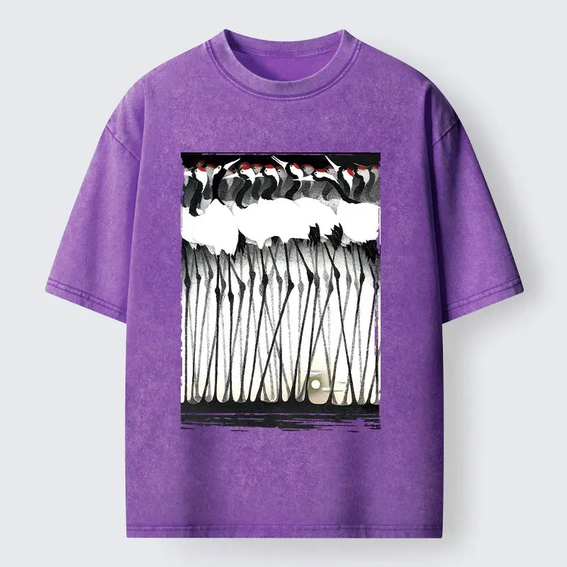 Japanese Crane Art Washed T-Shirt