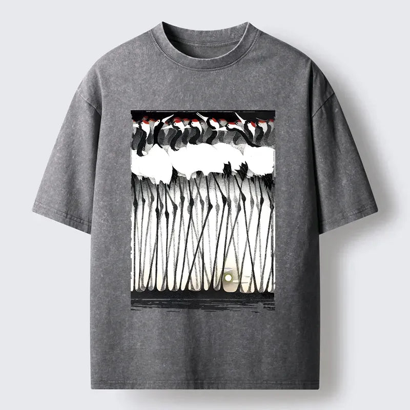 Japanese Crane Art Washed T-Shirt