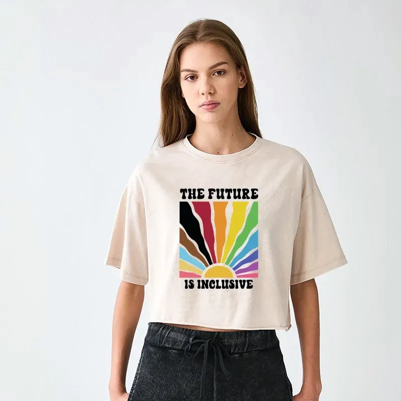 Kyoto-Lion Pride Future Is Inclusive Women's Washed Crop T-Shirt