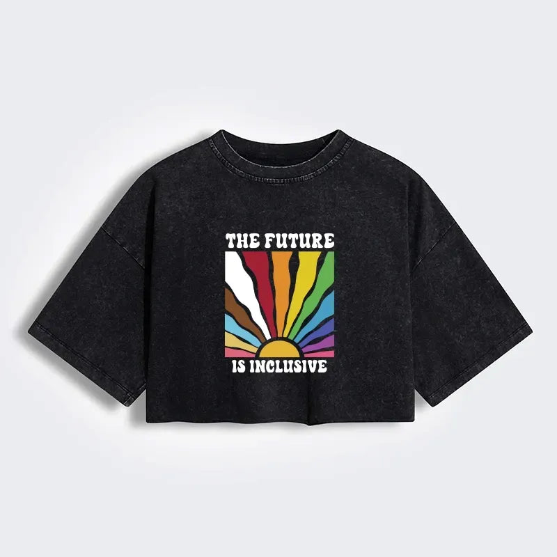 Kyoto-Lion Pride Future Is Inclusive Women's Washed Crop T-Shirt