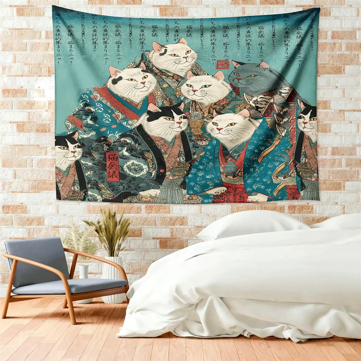 Kyoto-Lion Formal Gathering of Ukiyo-e Cat Nobles Tapestry